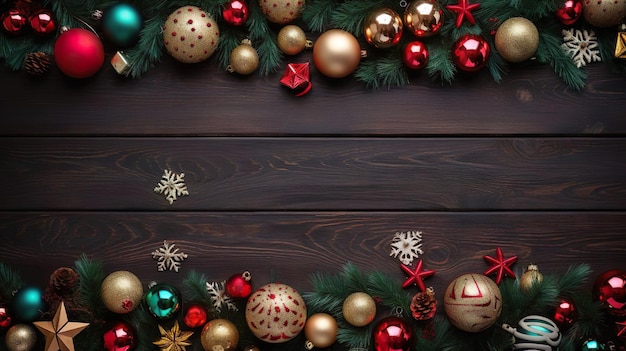 Kolorowe kulki na drewnianym tle Bożego Narodzenia z miejscem na tekst Szablon projektu banera
