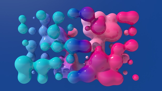 Kolorowe Kulki W Płynie. Niebieskie Tło. Streszczenie Ilustracji, Renderowania 3d.