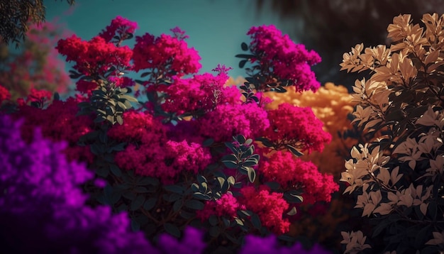 Kolorowe kwiaty bugenwilli w ogrodzie Generative Ai