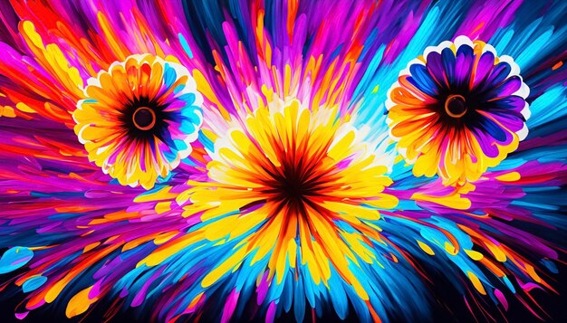 Zdjęcie kolorowe kwiaty, farby akrylowe i sztuka
