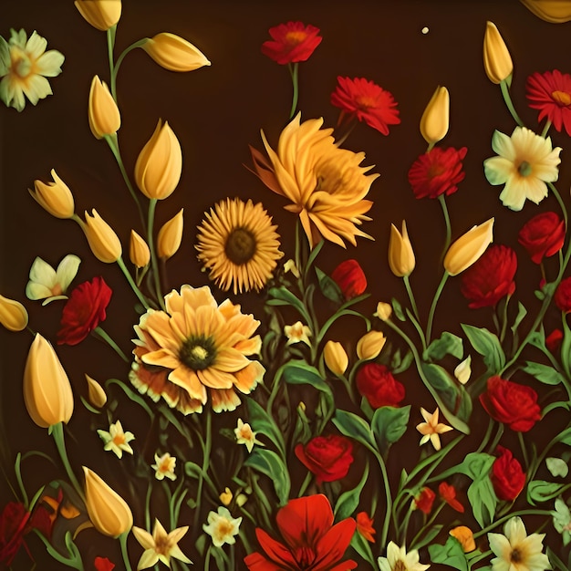 Kolorowe kwiaty na brązowym tle