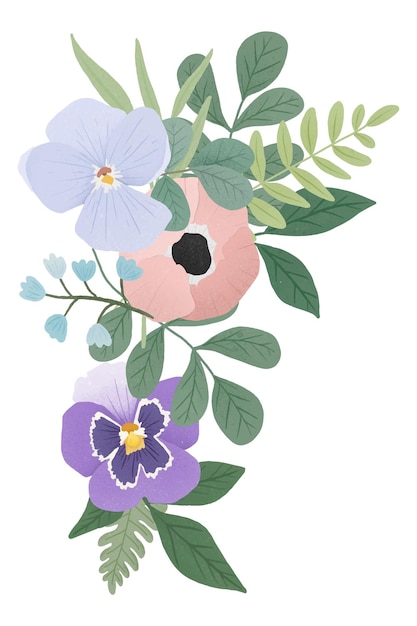 Kolorowe kwiaty png naklejka botaniczny projekt przezroczysty tło