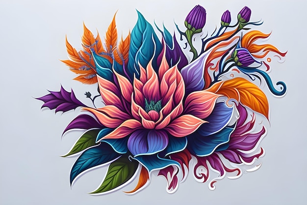 Kolorowe kwiaty, sztuka cyfrowa o wysokiej szczegółowości