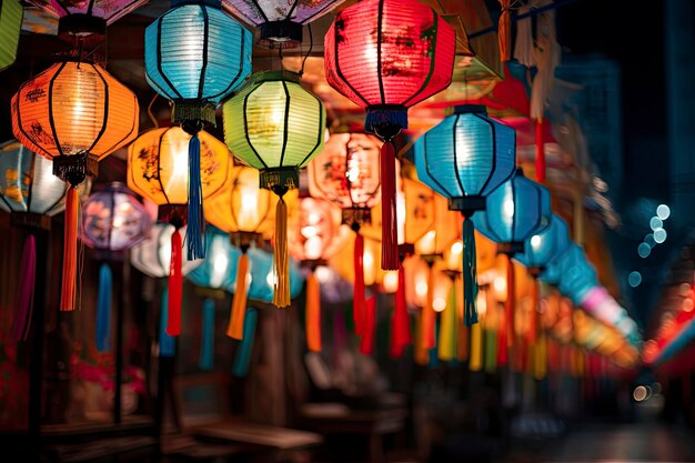 Kolorowe latarnie festiwalowe podczas tradycyjnego chińskiego sezonu świątecznego