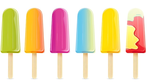 Kolorowe lody na patykach na białym tle