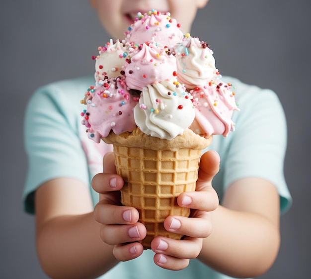 Kolorowe lody w rękach dzieci zbliżenie Generatywna AI