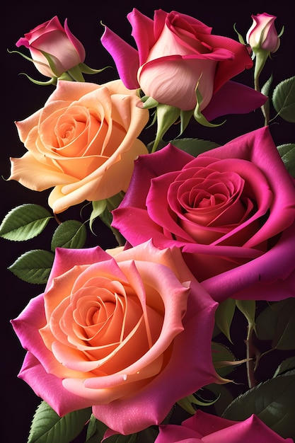 Kolorowe malarstwo cyfrowe piękne róże kwiaty