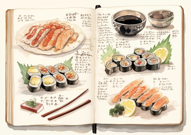 Kolorowe menu sushi w restauracji wygenerowane przez sztuczną inteligencję