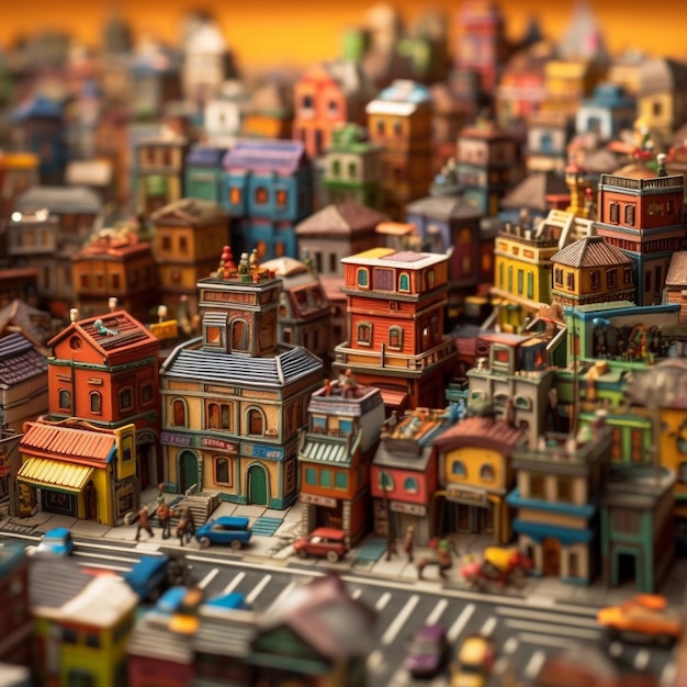 Kolorowe miniaturyzowane ulice i domy zilustrowane miasto