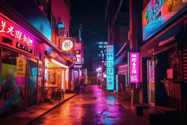 Kolorowe neonowe billboardy w nocnym życiu Songpa Gu