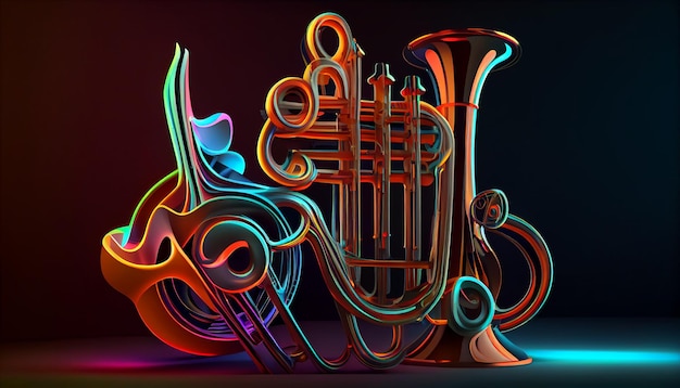 Kolorowe neonowe tło muzyczne w stylu abstrakcyjnych instrumentów muzycznych