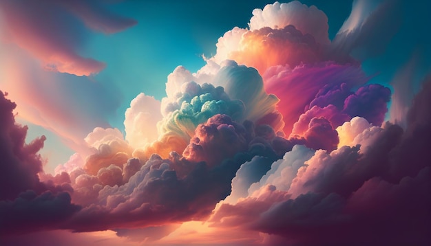 Kolorowe niebo z chmurami i tęczą
