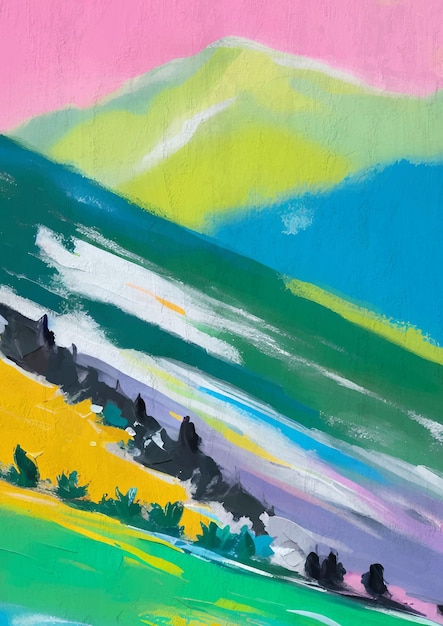 Kolorowe nowoczesne abstrakcyjne malarstwo pejzażowe