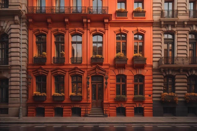 Kolorowe okna typowego domu w mieście ai generative