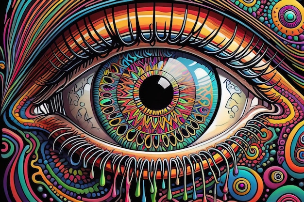 Kolorowe oko Psychedeliczne tło Ilustracja wektorowa ai generatywna