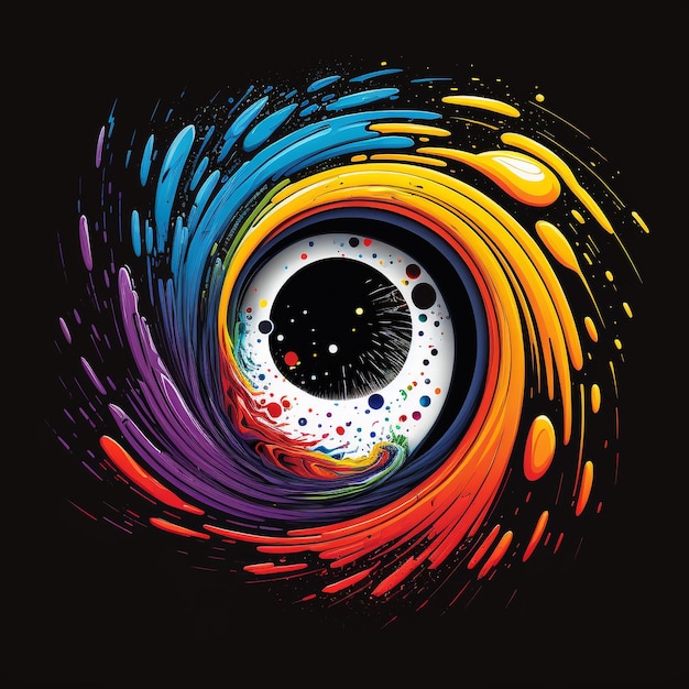 Kolorowe oko znajduje się na środku czarnego tła.