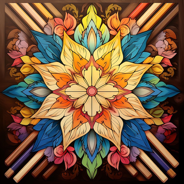 kolorowe ołówki z kwiatowym wzorem