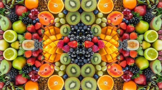 Zdjęcie kolorowe owoce kaleidoskop wzór abstrakcyjny kolaż owoców