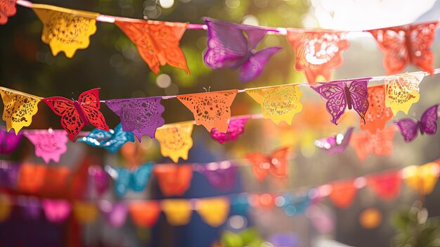 Kolorowe papierowe motyle wiszące na linii Żywy i delikatny wystrój pokoju Chico De Mayo