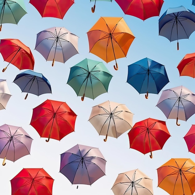 kolorowe parasole unoszą się na niebie
