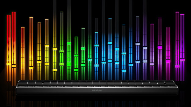 Kolorowe paski symbolizują tło ekwalizatora dźwięku