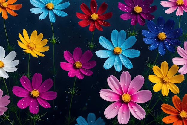 Kolorowe piękne kwiaty kosmosu w tle