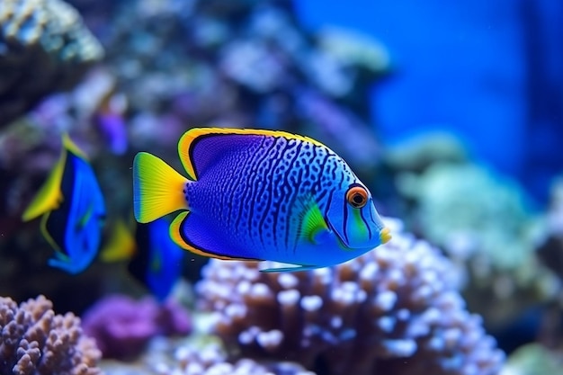 Zdjęcie kolorowe piękne ryby w morzu z pięknymi koralowcami generative ai