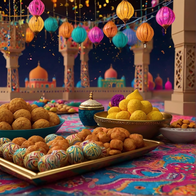 Kolorowe plakaty imprezy Eid dla mediów społecznościowych Piękne plakaty party Eid