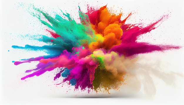 Kolorowe plamy farby, kolorowy wybuch proszku. Farba holi powitalny Generative AI na białym tle