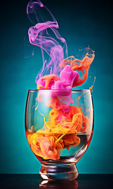 Zdjęcie kolorowe płyny z dymem unoszącym się ze szklanej generatywnej ai