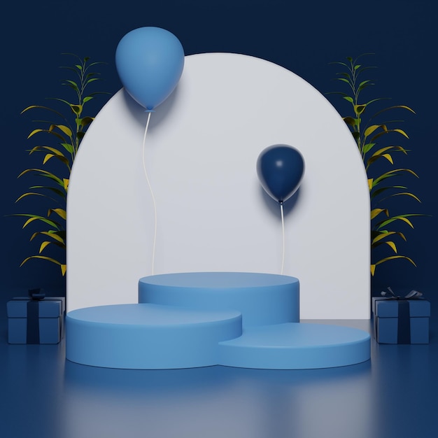 Kolorowe podium 3D z balonami i prezentami