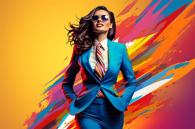 Kolorowe pop art przedstawienie dynamicznej bizneswoman