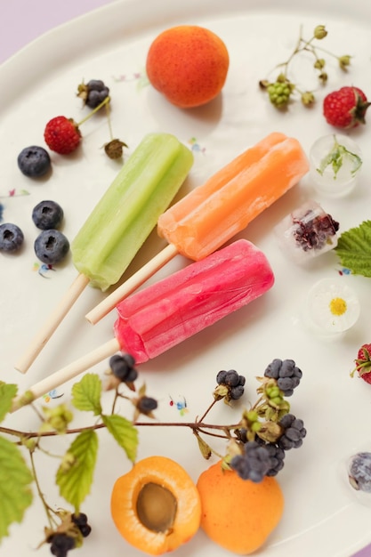 Kolorowe popsicles na tacy z bliska