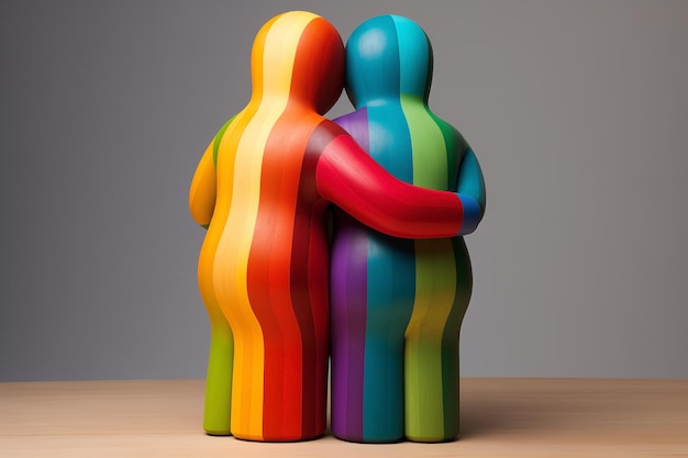 Zdjęcie kolorowe postacie ludzkie obejmujące różnorodność zjednoczone w równości koncepcja ludzi uściskających się.