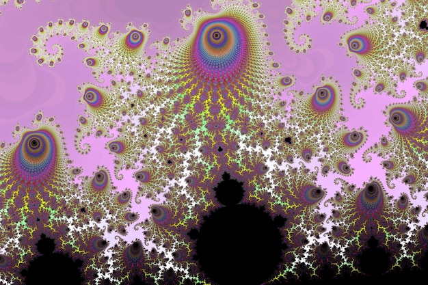 Kolorowe powiększenie nieskończonego matematycznego fraktala zbioru Mandelbrota