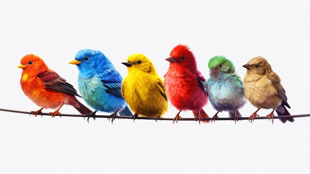 Kolorowe ptaki na drucie