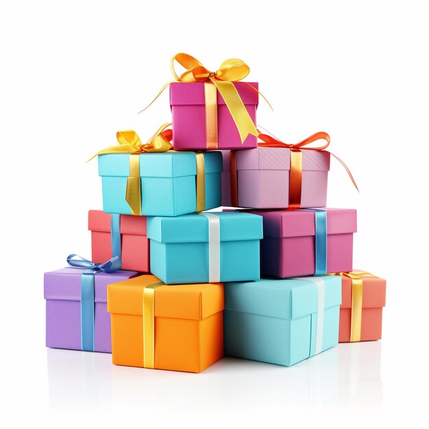 Kolorowe pudełka z prezentami na białym tle