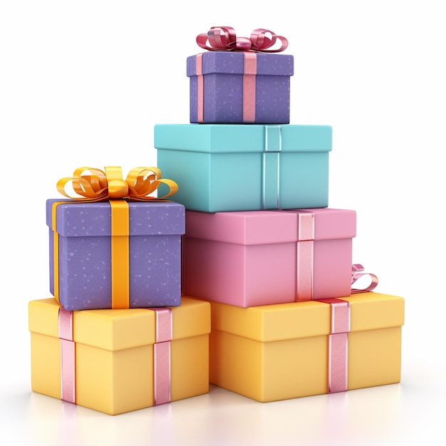 Zdjęcie kolorowe pudełka z prezentami na białym tle