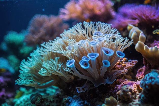 Kolorowe rafy koralowe rozwijające się pod morzem