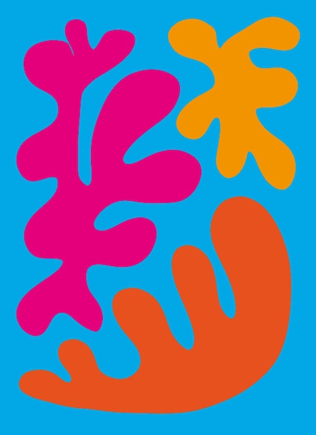 Kolorowe, ręcznie malowane botaniczne abstrakcyjne nowoczesne kształty Matisse Style Art