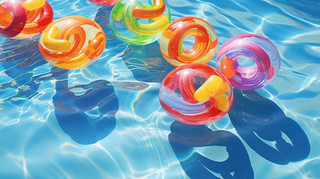 Kolorowe rurki pływające w basenie w słoneczny dzień realistyczne szczegóły