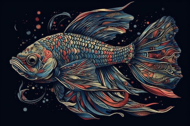 Kolorowe ryby pływające w ciemnym, tajemniczym otoczeniu