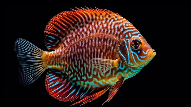 Kolorowe ryby z gatunku Symphysodon discus w akwarium Zbliżenie dorosłej ryby Generatywna sztuczna inteligencja