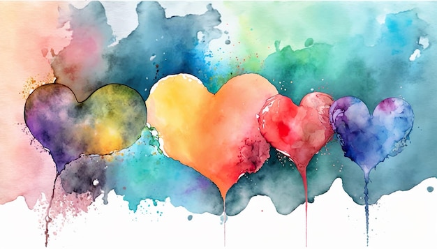 Kolorowe serca akwarela projekt na Walentynki