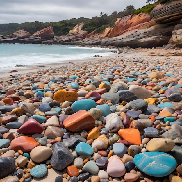 Kolorowe skały pośród spokojnego krajobrazu plażowego