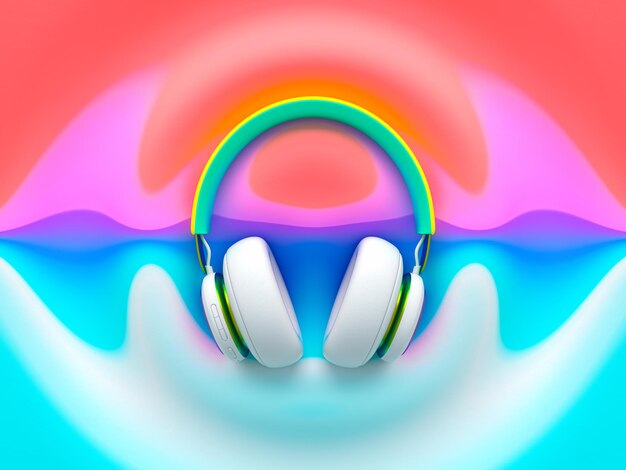 Kolorowe słuchawki na kolorowym tle Ilustracja renderowania 3D