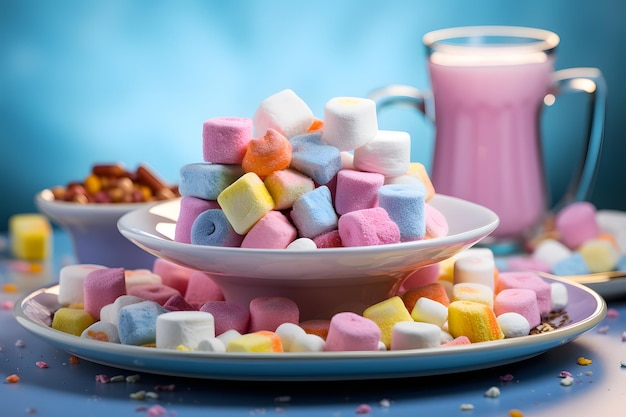 Kolorowe smakołyki i desery z pianki marshmallow z okazji Narodowego Dnia Wzniesienia Pianek Marshmallow