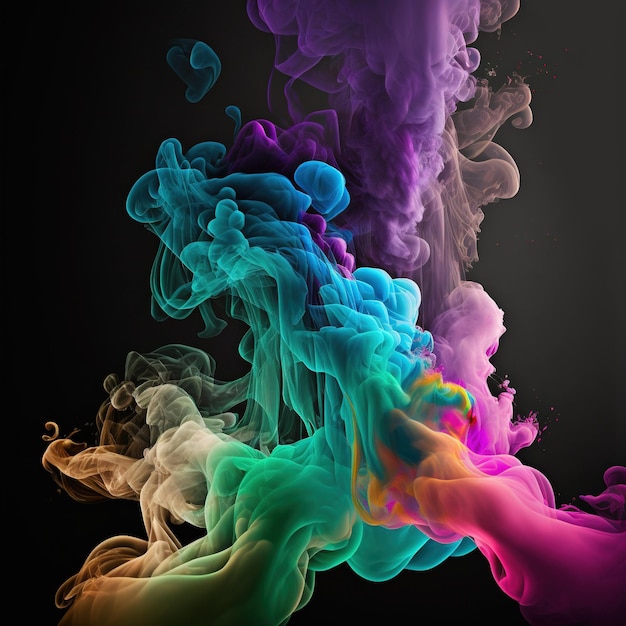 Kolorowe smugi dymu unoszące się na szarym tle utworzone przy użyciu technologii generatywnej AI