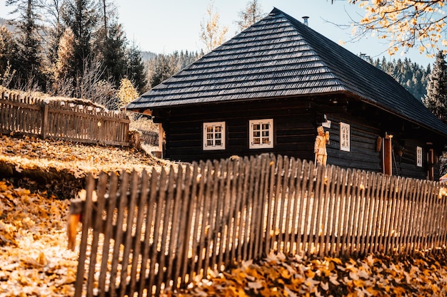 Kolorowe stare drewniane domy w dziedzictwie Unesco Vlkolinec Górska wioska z architekturą ludową Magurka liptov slovakia