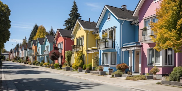 Kolorowe stiukowe tradycyjne prywatne kamienice Architektura mieszkaniowa na zewnątrz